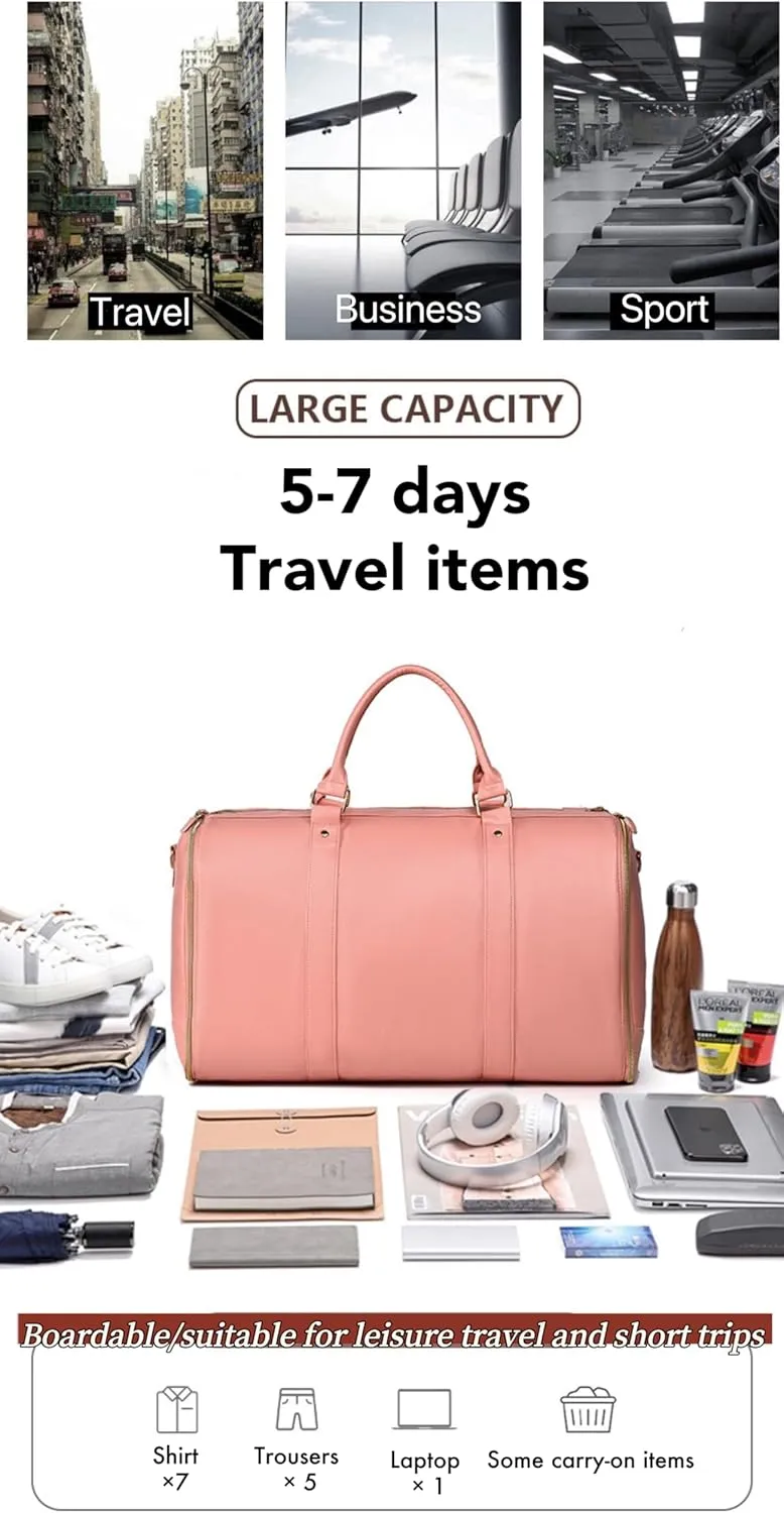 Luux Travel Bags for Women,Men,Folding Roomiest Carry on Travel Bag,Convertable Garment Duffle Bag,Waterproof, Scratch-Resistant, Wear-Resistant, Large Capacity (Beige)