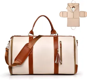 Luux Travel Bags for Women,Men,Folding Roomiest Carry on Travel Bag,Convertable Garment Duffle Bag,Waterproof, Scratch-Resistant, Wear-Resistant, Large Capacity (Beige)