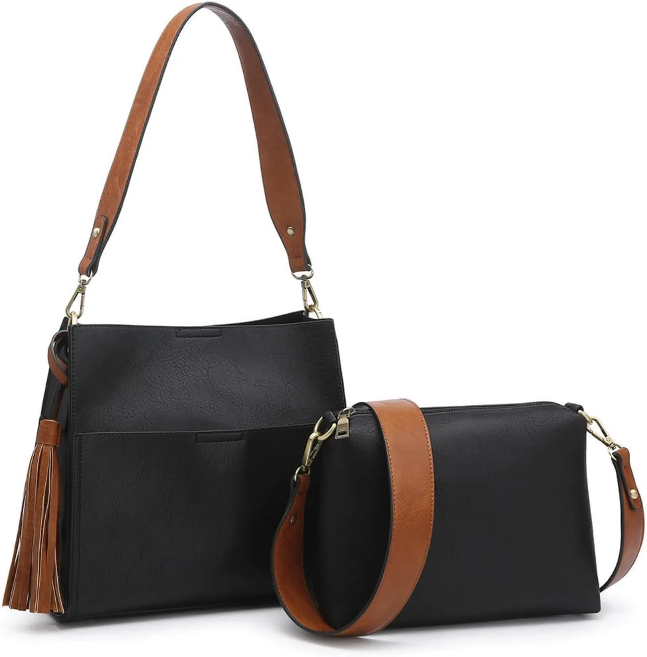 Lyla Bucket Bags 2-in-1 Trendy Vegan Leather Hobo Crossbody Handbags Shoulder Purses for Women