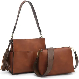 Lyla Bucket Bags 2-in-1 Trendy Vegan Leather Hobo Crossbody Handbags Shoulder Purses for Women