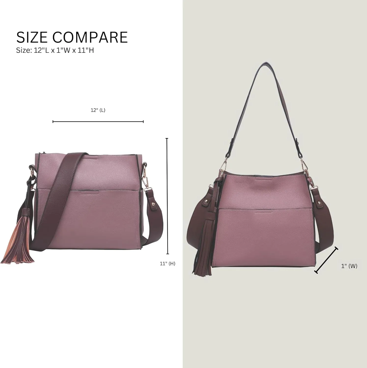 Lyla Bucket Bags 2-in-1 Trendy Vegan Leather Hobo Crossbody Handbags Shoulder Purses for Women