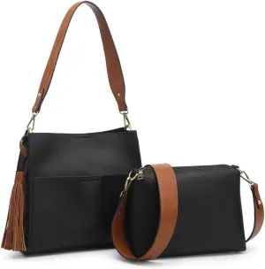 Lyla Bucket Bags 2-in-1 Trendy Vegan Leather Hobo Crossbody Handbags Shoulder Purses for Women