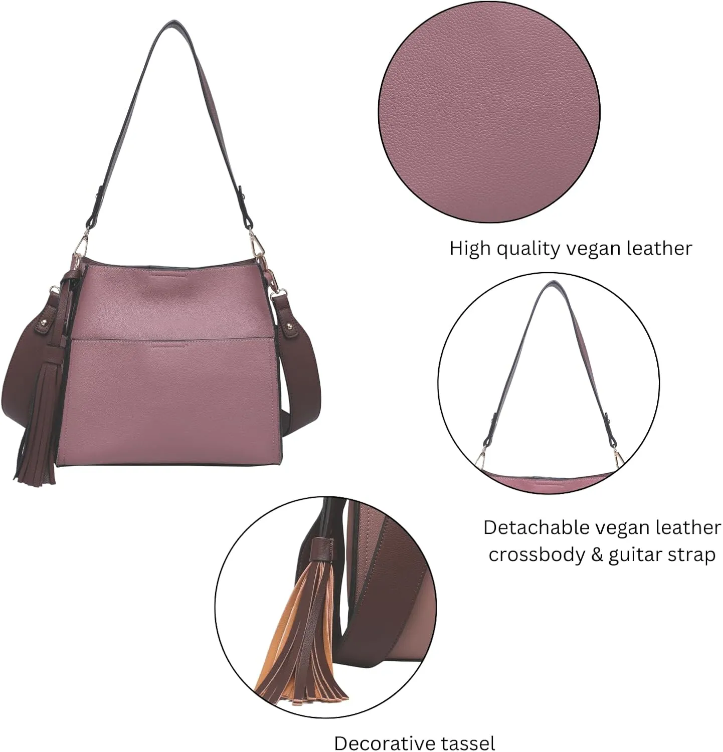Lyla Bucket Bags 2-in-1 Trendy Vegan Leather Hobo Crossbody Handbags Shoulder Purses for Women