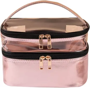 Makeup Bag Double Layer Cosmetic Storage Bag Handle for Traveling Portable and Stylish for Women Men