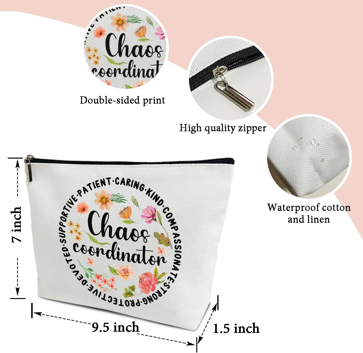 Makeup Bag, Flower Travel Makeup Organizer Bag, Chaos Coordinator, Portable Toiletry Makeup Pouch, Storage Makeup Zipper Bag, Motivational Gifts for Women Mom Girl Lady Boss Teacher -06