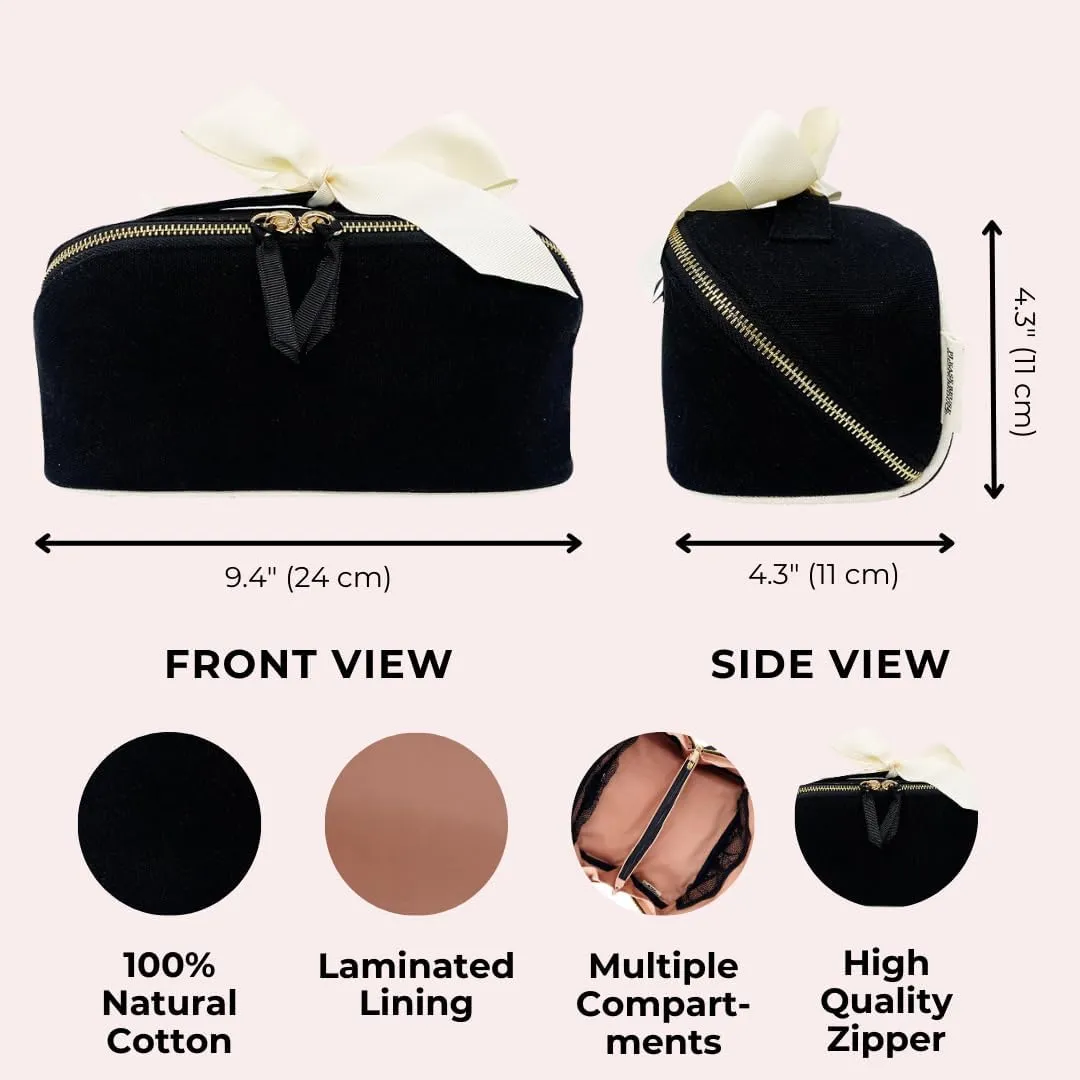 Makeup Bag for Women | Cosmetic Bag Organizer for Girls | Makeup Pouch for Traveling | Toiletry Bags for Women | Make Up Travel Pouches | Black