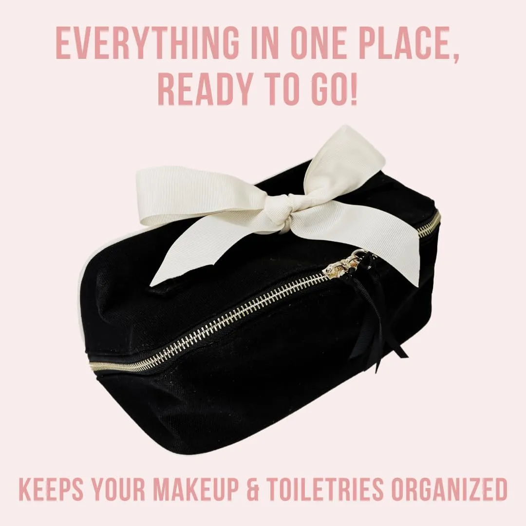 Makeup Bag for Women | Cosmetic Bag Organizer for Girls | Makeup Pouch for Traveling | Toiletry Bags for Women | Make Up Travel Pouches | Black