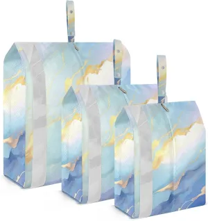 Marble Blue Gold Packing Cubes Set of 3, Lightweight Travel Luggage Organizers Foldable Bags for Easy Packing and Organization