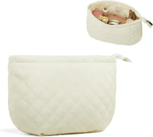 Marvolia Travel Makeup Bag Cute Cosmetic Bag Makeup Organizer with Zipper Make Up Pouch for Women Purse for Cosmetics Toiletries Accessories - White