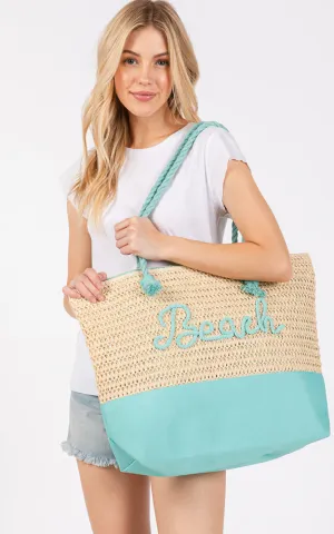 MB0266 COLOR SEWN ROPE BEACH LETTER & STRAP CROCHET TOTE BAG