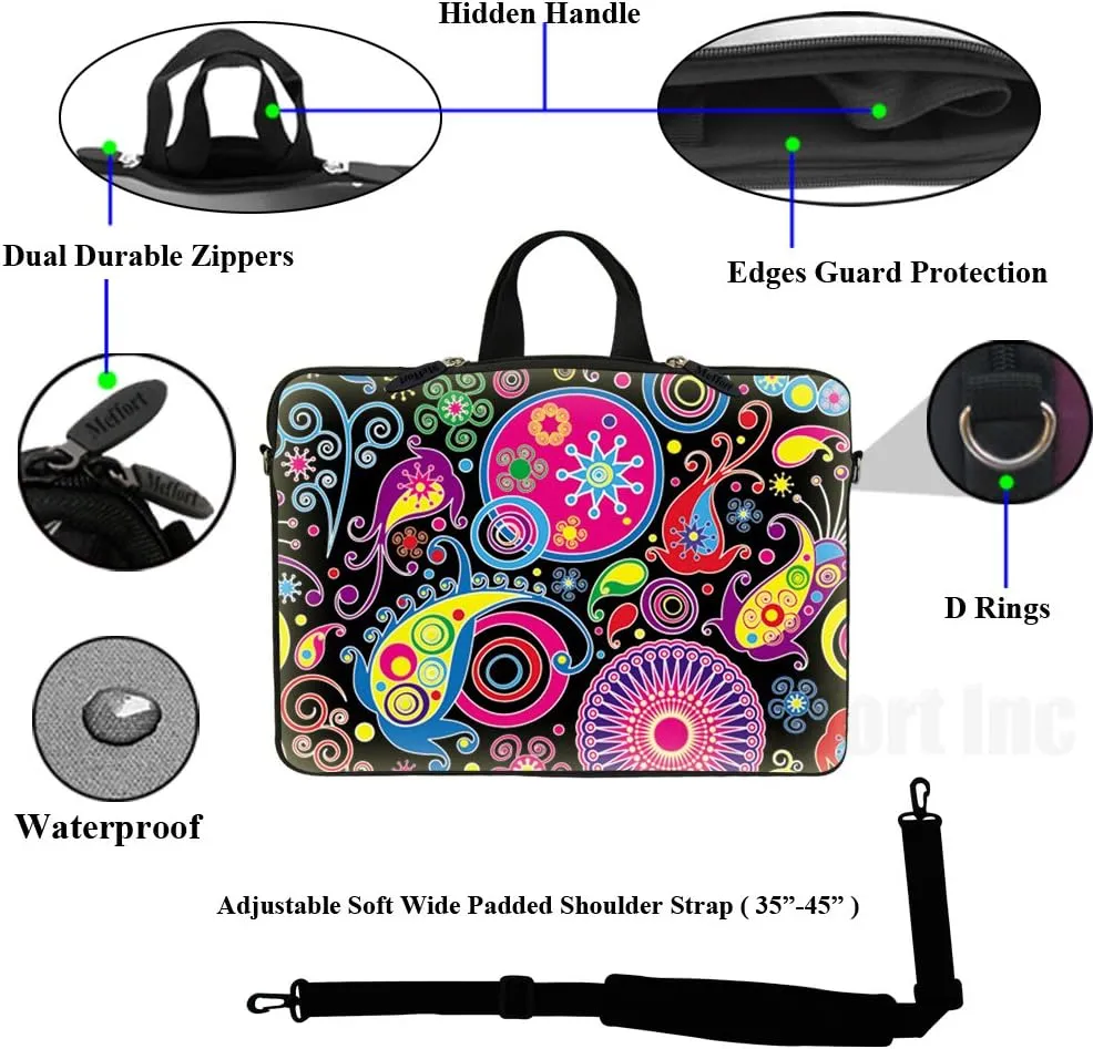 Meffort Inc 15 15.6 inch Neoprene Laptop Sleeve Bag Carrying Case with Hidden Handle and Adjustable Shoulder Strap - Arts Design