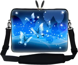 Meffort Inc 15 15.6 inch Neoprene Laptop Sleeve Bag Carrying Case with Hidden Handle and Adjustable Shoulder Strap - Blue Butterfly Design