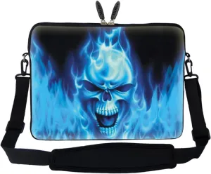 Meffort Inc 15 15.6 inch Neoprene Laptop Sleeve Bag Carrying Case with Hidden Handle and Adjustable Shoulder Strap - Blue Skull
