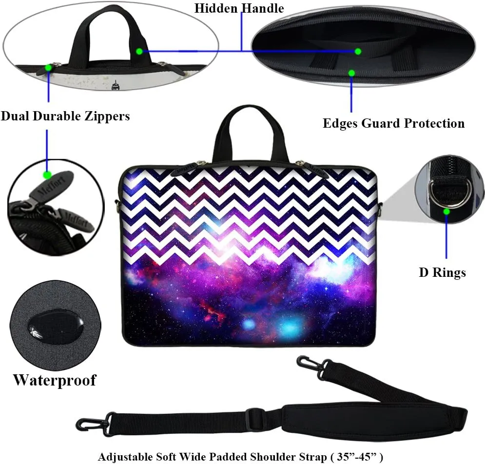 Meffort Inc 15 15.6 inch Neoprene Laptop Sleeve Bag Carrying Case with Hidden Handle and Adjustable Shoulder Strap - Chevron Pattern Galaxy