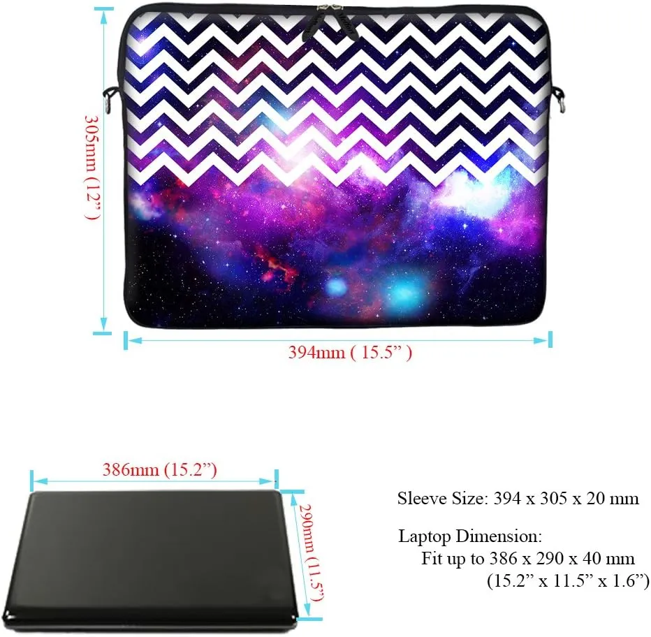 Meffort Inc 15 15.6 inch Neoprene Laptop Sleeve Bag Carrying Case with Hidden Handle and Adjustable Shoulder Strap - Chevron Pattern Galaxy