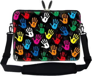 Meffort Inc 15 15.6 inch Neoprene Laptop Sleeve Bag Carrying Case with Hidden Handle and Adjustable Shoulder Strap - Colorful Hands