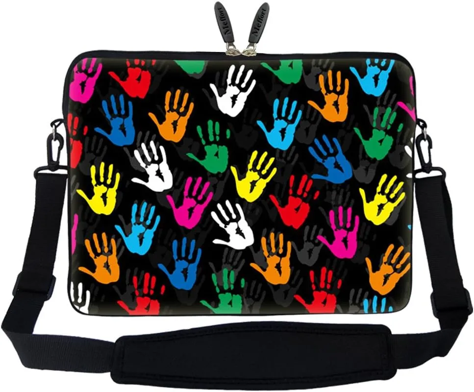 Meffort Inc 15 15.6 inch Neoprene Laptop Sleeve Bag Carrying Case with Hidden Handle and Adjustable Shoulder Strap - Colorful Hands