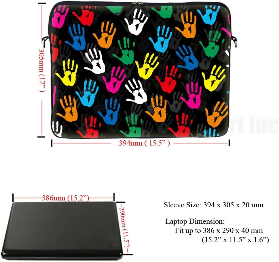 Meffort Inc 15 15.6 inch Neoprene Laptop Sleeve Bag Carrying Case with Hidden Handle and Adjustable Shoulder Strap - Colorful Hands