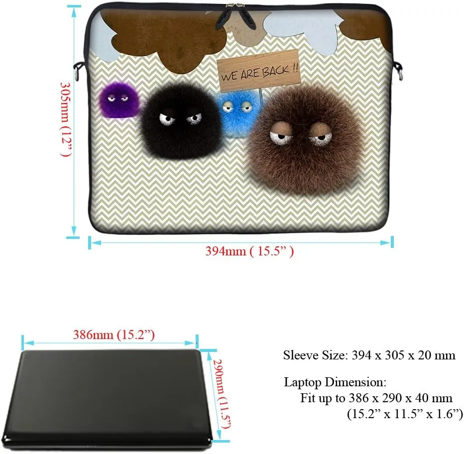 Meffort Inc 15 15.6 inch Neoprene Laptop Sleeve Bag Carrying Case with Hidden Handle and Adjustable Shoulder Strap - Fuzzy Ball