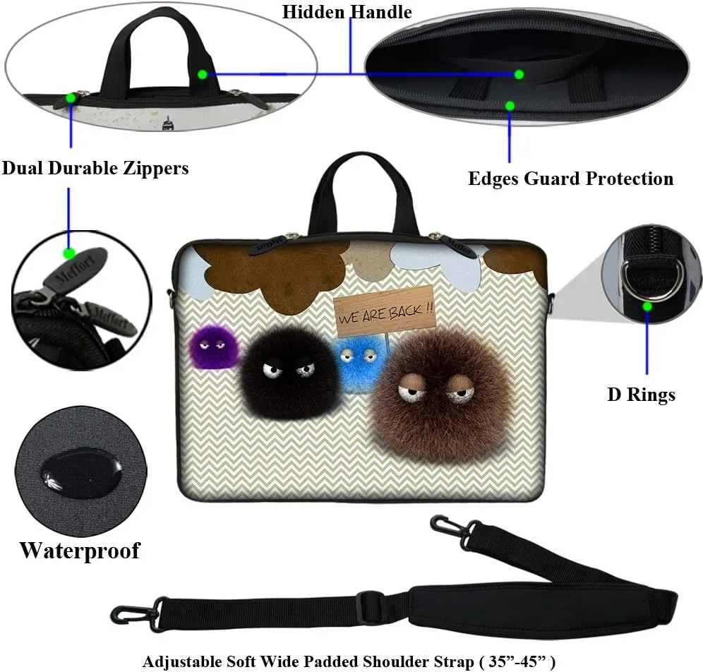 Meffort Inc 15 15.6 inch Neoprene Laptop Sleeve Bag Carrying Case with Hidden Handle and Adjustable Shoulder Strap - Fuzzy Ball