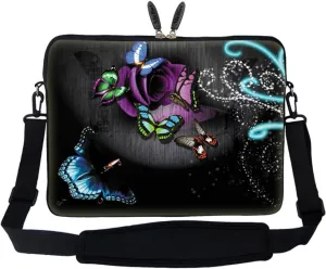 Meffort Inc 15 15.6 inch Neoprene Laptop Sleeve Bag Carrying Case with Hidden Handle and Adjustable Shoulder Strap - Gray Butterfly Design