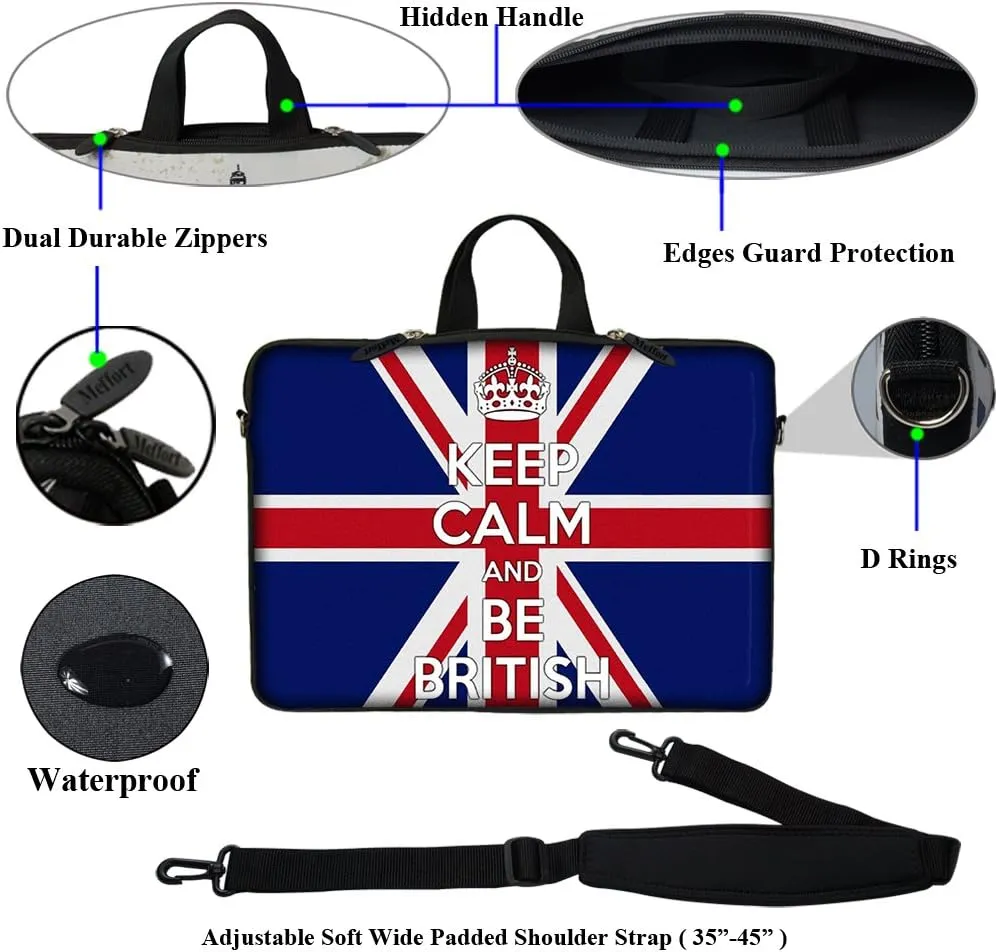 Meffort Inc 15 15.6 inch Neoprene Laptop Sleeve Bag Carrying Case with Hidden Handle and Adjustable Shoulder Strap - Keep Calm
