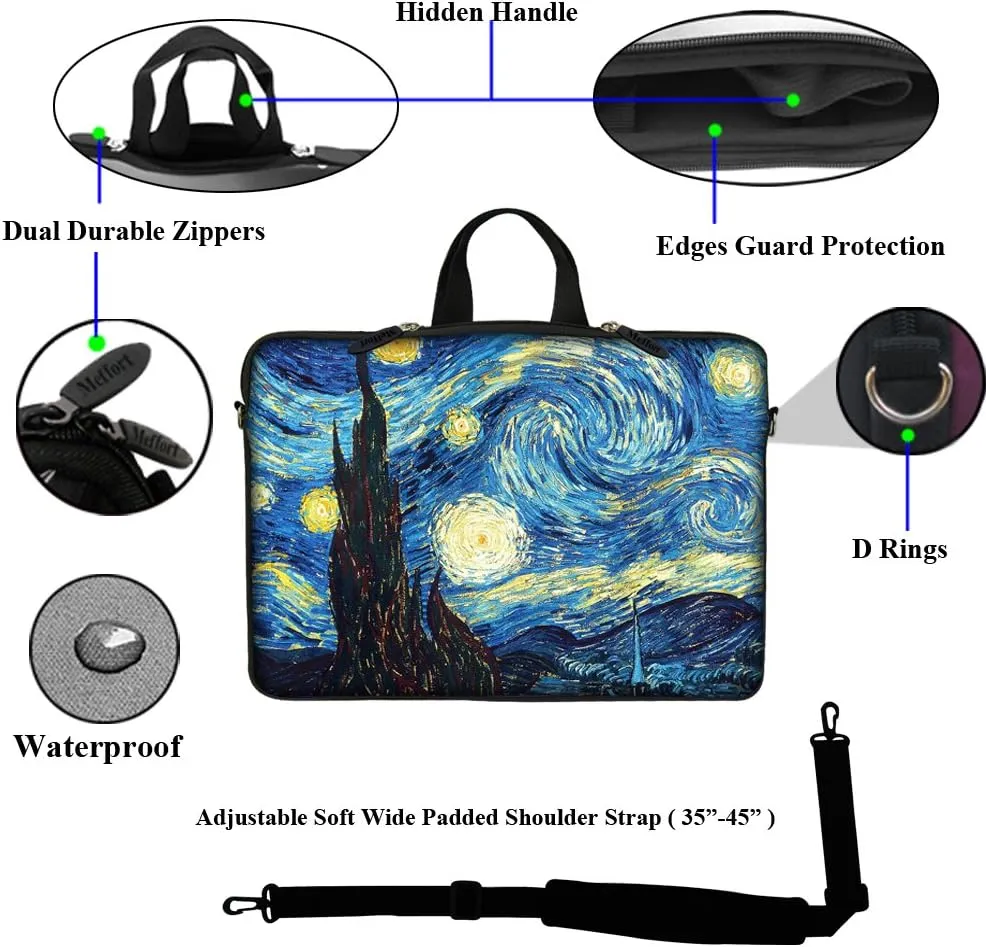 Meffort Inc 15 15.6 Inch Neoprene Laptop Sleeve Bag Carrying Case with Hidden Handle and Adjustable Shoulder Strap - The Starring Night