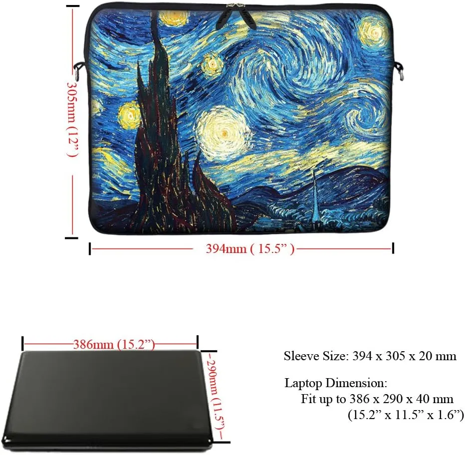Meffort Inc 15 15.6 Inch Neoprene Laptop Sleeve Bag Carrying Case with Hidden Handle and Adjustable Shoulder Strap - The Starring Night