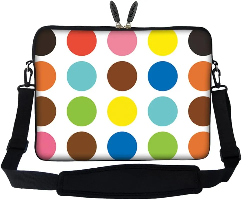 Meffort Inc 17 17.3 inch Neoprene Laptop Sleeve Bag Carrying Case with Hidden Handle and Adjustable Shoulder Strap - Colorful Polka Dot