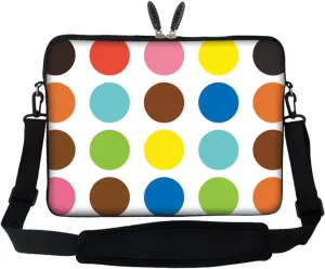 Meffort Inc 17 17.3 inch Neoprene Laptop Sleeve Bag Carrying Case with Hidden Handle and Adjustable Shoulder Strap - Colorful Polka Dot