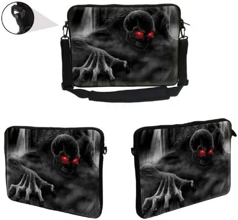 Meffort Inc 17 17.3 inch Neoprene Laptop Sleeve Bag Carrying Case with Hidden Handle and Adjustable Shoulder Strap - Crawling Skeleton