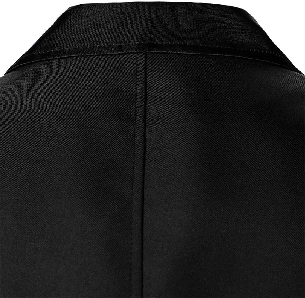 Men Suit Coat Contrast Satin Collar One Button Fit Blazer Relaxed Long Sleeve Formal Jacket