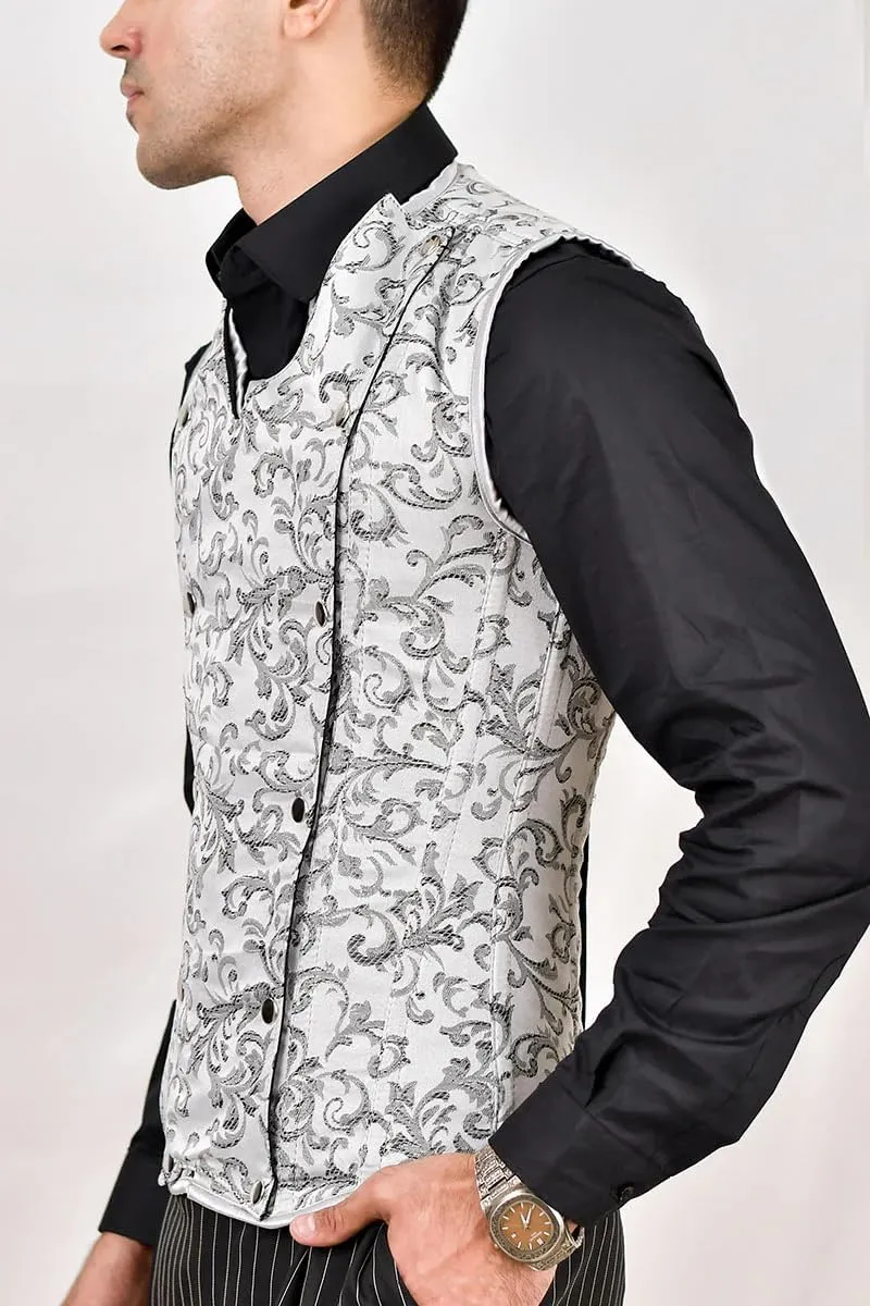 Men's Brocade Corset Vest  Waist Training Cincher with Steel Boning for Body Shaping and Posture Support