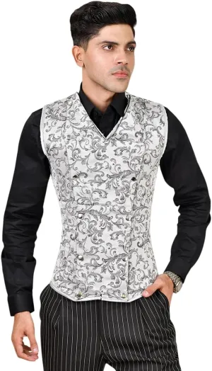Men's Brocade Corset Vest  Waist Training Cincher with Steel Boning for Body Shaping and Posture Support