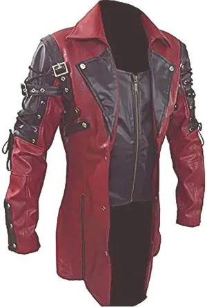 Mens Real Leather Sexy Steampunk Coat Goth Matrix Trench Coat Gothic Real Leather Coat