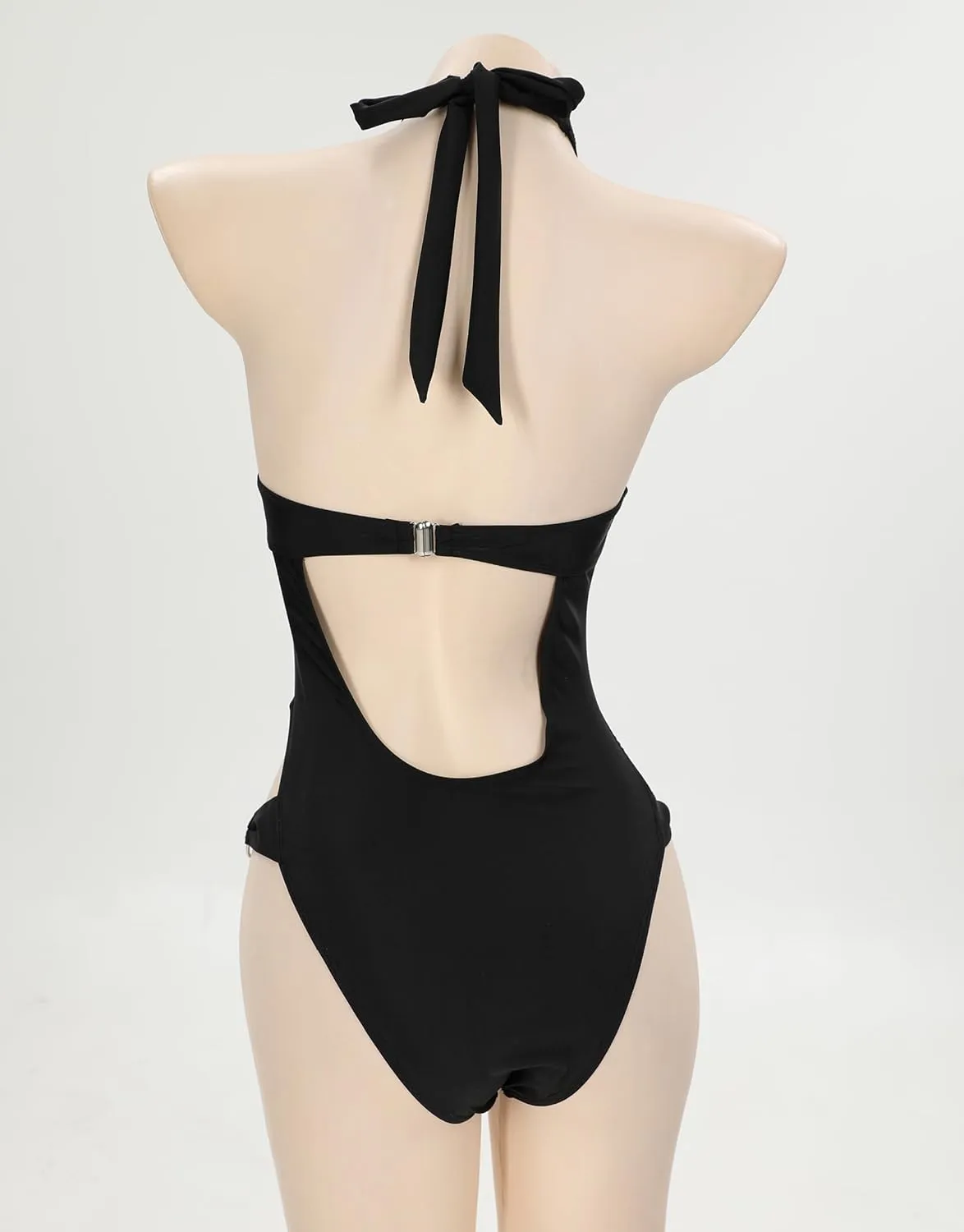 MEOWCOS Gothic Black Swimsuit Halter Cross Pattern Cutout Bodysuit Bathing Suit and Arm Sleeves