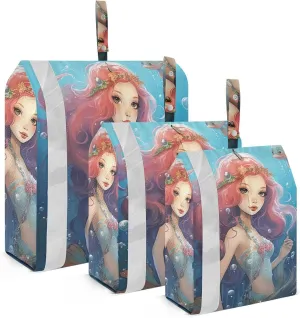 Mermaid Girl Packing Cubes Set of 3, Lightweight Travel Luggage Organizers Foldable Bags for Easy Packing and Organization