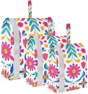 Mexican Floral Packing Cubes Set of 3, Lightweight Travel Luggage Organizers Foldable Bags for Easy Packing and Organization