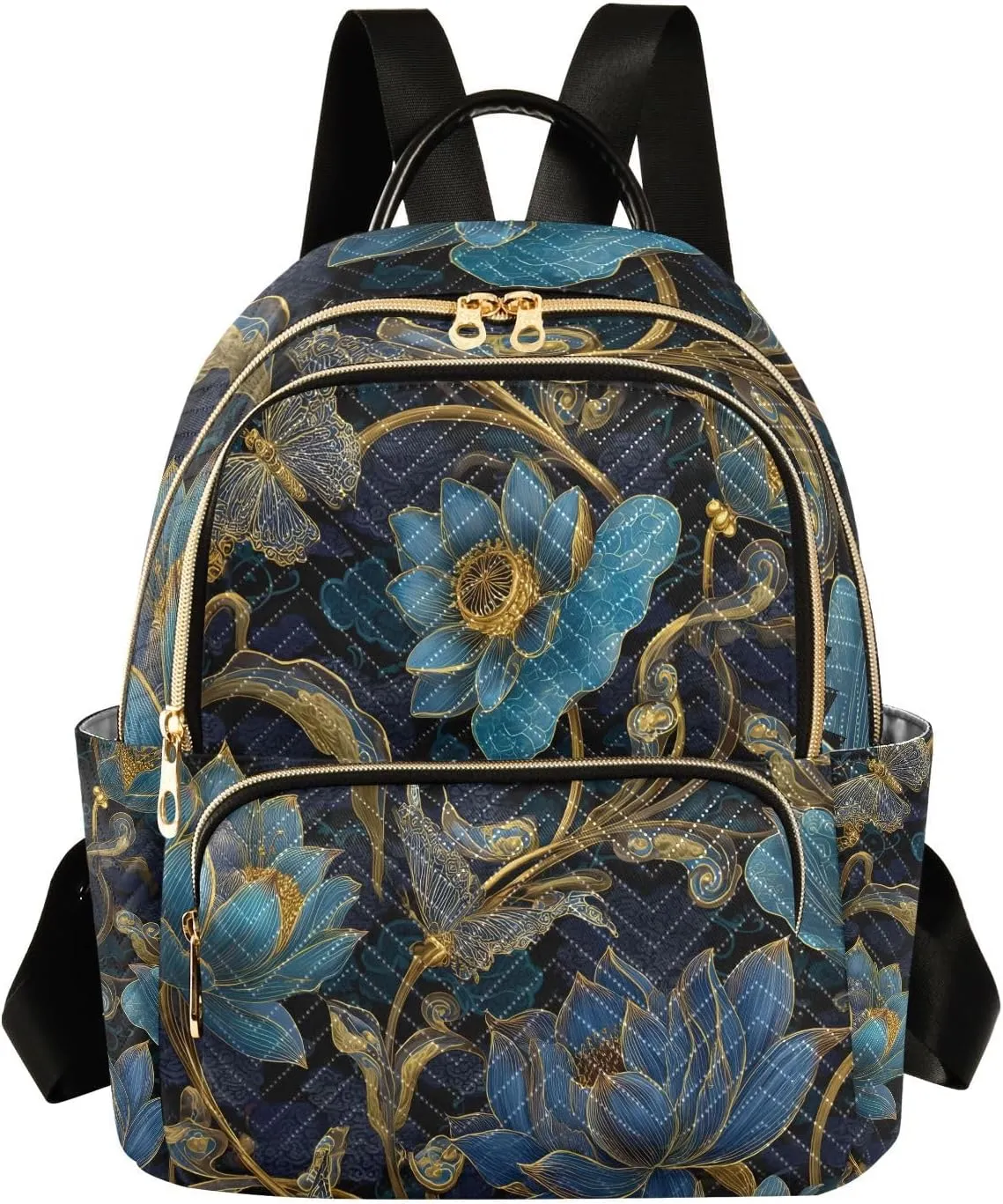 Mini Backpack for Women Blue Lotus Flower Small Purse Daypacks Stylish Bags Lightweight Travel Backpacks for College Shopping Work Dating