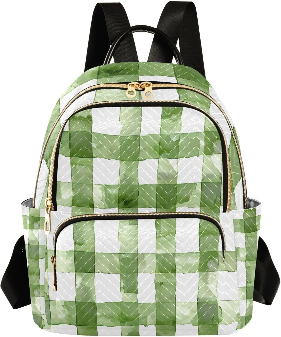 Mini Backpack for Women Green Checked Small Purse Daypacks Stylish Bags Lightweight Travel Backpacks for College Shopping Work Dating