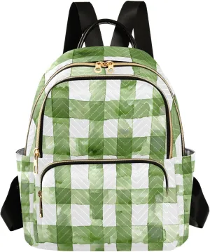 Mini Backpack for Women Green Checked Small Purse Daypacks Stylish Bags Lightweight Travel Backpacks for College Shopping Work Dating