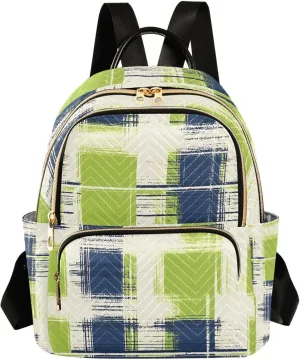 Mini Backpack for Women Grungegreenbluecheck Pattern Small Purse Daypacks Stylish Bags Lightweight Travel Backpacks for College Shopping Work Dating