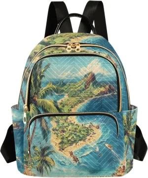 Mini Backpack for Women Sea Island Palm Small Purse Daypacks Stylish Bags Lightweight Travel Backpacks for College Shopping Work Dating