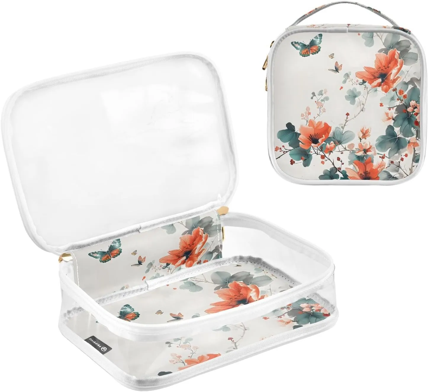 MNSRUU Clear Makeup Bags Butterflies and Flower Toiletry Bag for Women 2 PCS Waterproof Clear Bags Clear Travel Toiletry Bag Small Cosmetic Makeup Bag, Carry on Airport Airline Compliant Bag