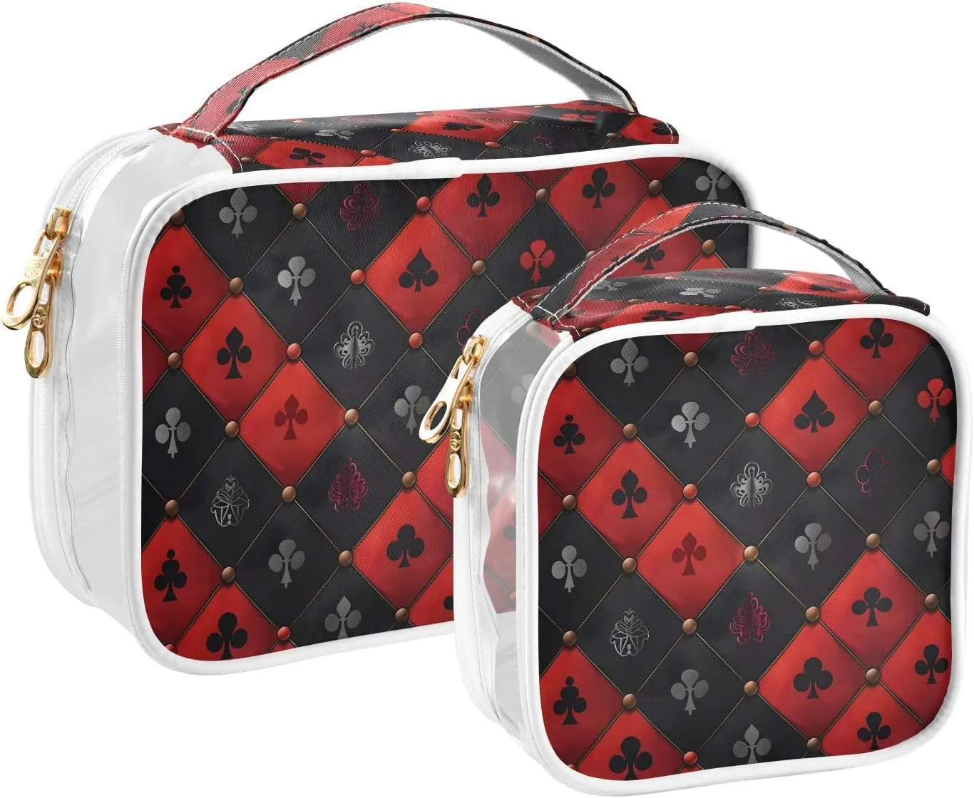 MNSRUU Clear Makeup Bags Royal Red Black Diamond Toiletry Bag for Women 2 PCS Waterproof Clear Bags Clear Travel Toiletry Bag Small Cosmetic Makeup Bag, Carry on Airport Airline Compliant Bag