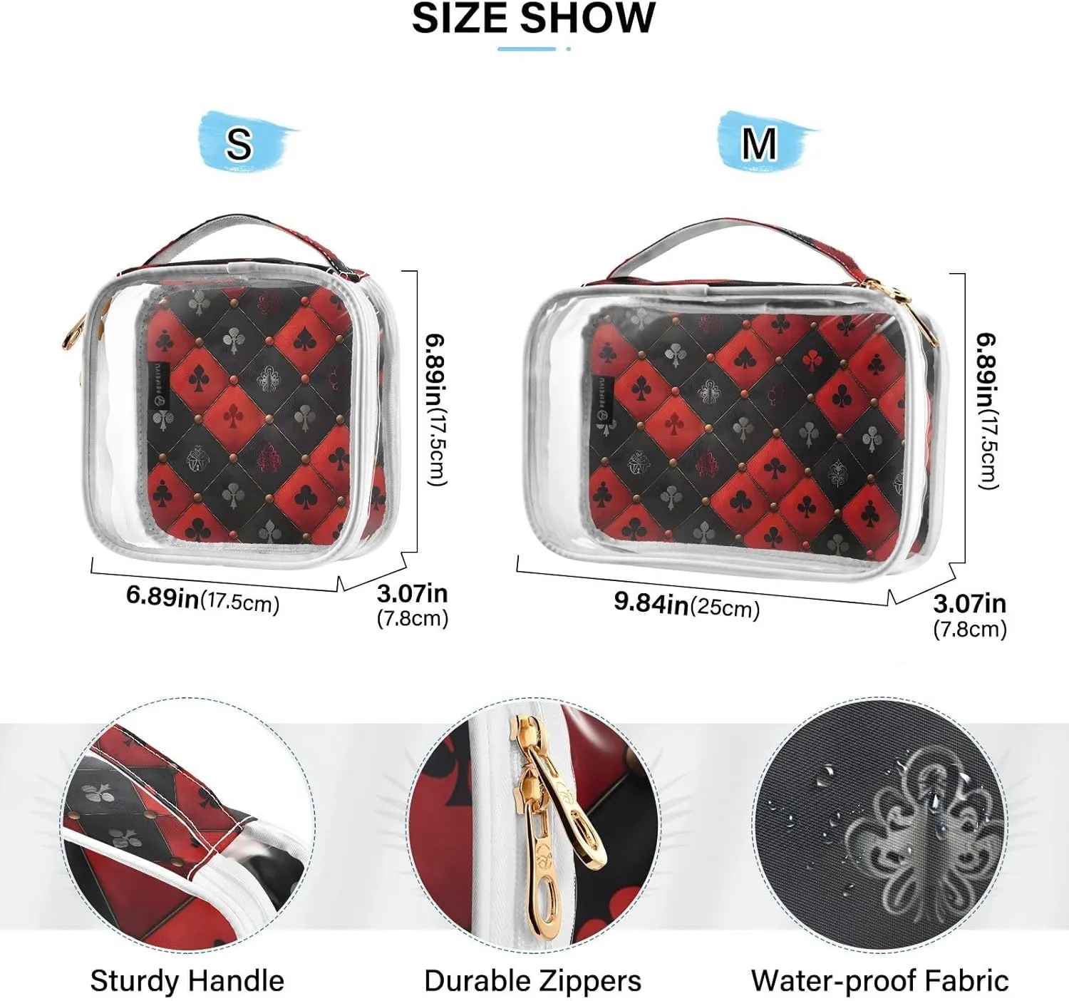 MNSRUU Clear Makeup Bags Royal Red Black Diamond Toiletry Bag for Women 2 PCS Waterproof Clear Bags Clear Travel Toiletry Bag Small Cosmetic Makeup Bag, Carry on Airport Airline Compliant Bag