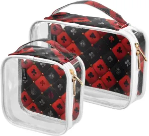 MNSRUU Clear Makeup Bags Royal Red Black Diamond Toiletry Bag for Women 2 PCS Waterproof Clear Bags Clear Travel Toiletry Bag Small Cosmetic Makeup Bag, Carry on Airport Airline Compliant Bag