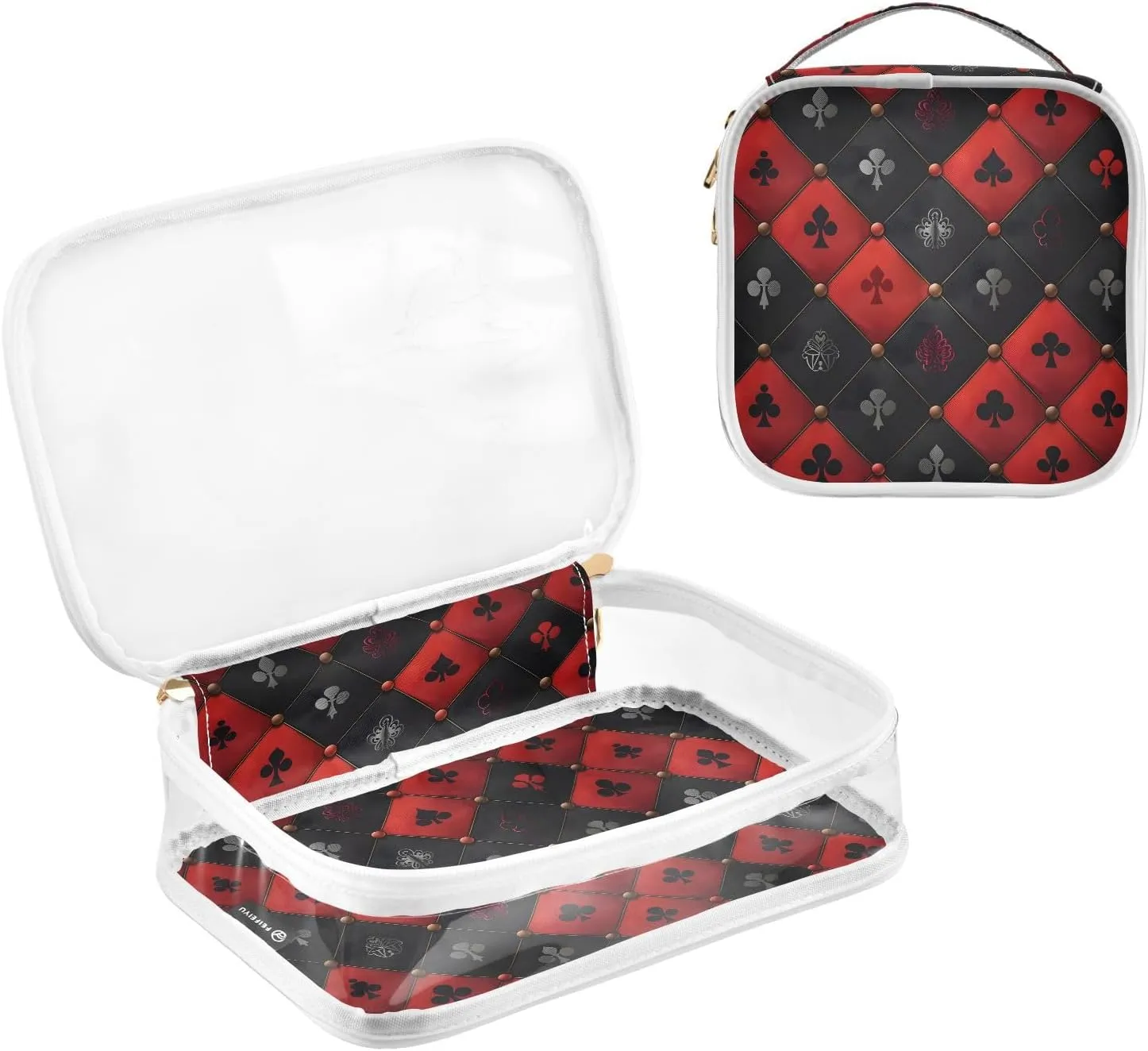 MNSRUU Clear Makeup Bags Royal Red Black Diamond Toiletry Bag for Women 2 PCS Waterproof Clear Bags Clear Travel Toiletry Bag Small Cosmetic Makeup Bag, Carry on Airport Airline Compliant Bag