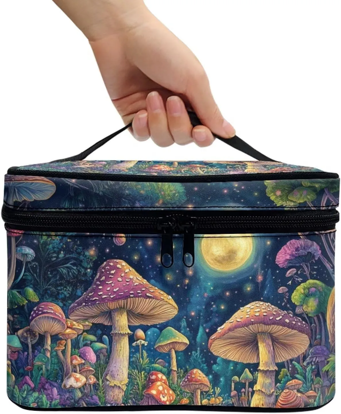 Moon Mushroom Cosmetic Travel Bags for Women Large Capacity Make Up Bags with Handle Portable Toiletry Bag Accessories Organizer Gifts