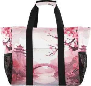 Nander Beautiful Cherry Blossoms Foldable Tote Bag Waterproof Sandproof Women Beach Bag Handbag Gym Bag Travel Shopping Bag